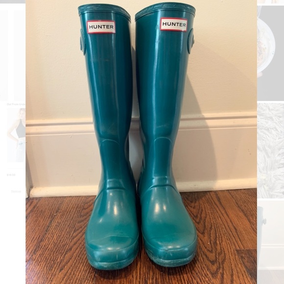 Hunter Shoes - Dark green tall hunter rain boots